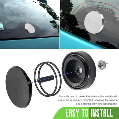 Car Wiper Plug, Waterproof Auto Rear Windshield Wiper Delete Cover Kit with O-Ring, Aluminum Alloy Block-Off Grommet Cap Replacement for Cars SUVs Trucks, Car Accessories (Silver)