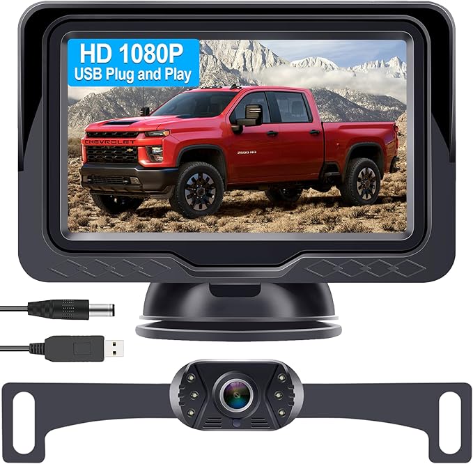 Backup Camera Ease Install for Car - USB Plug and Play, HD 1080P Rear View Camera Kit, Waterproof, Night Vision for Cars, Truck, SUV, Van, Camper