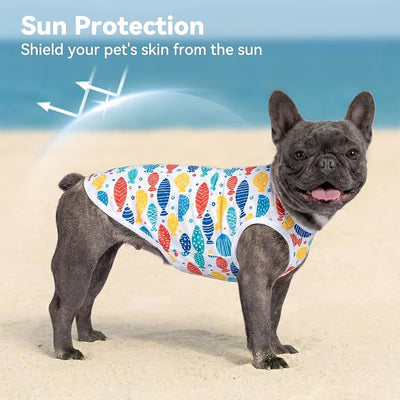 cyeollo 2pack Dog Cooling Shirt, Breathable Sleeveless Summer Clothes for Dogs, Intant Cool T Shirts for Small Dogs, Blue Fish M