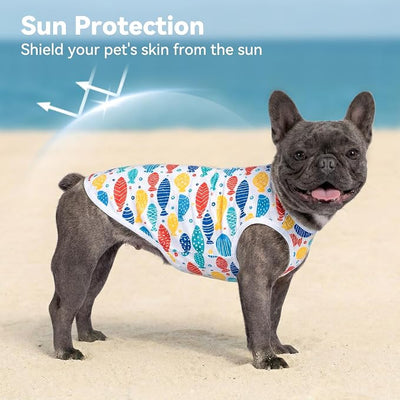 cyeollo 2pack Dog Cooling Shirt, Breathable Sleeveless Summer Clothes for Dogs, Intant Cool T Shirts for Small Dogs, Blue Fish S