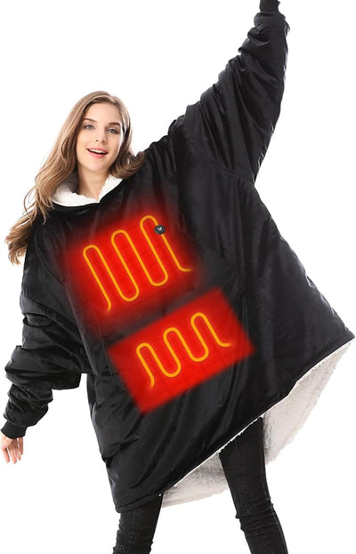 Venustas Heated Blanket Hoodie with Battery Pack, Unisex Oversized Sherpa Wearable Sweatshirt for Women & Men