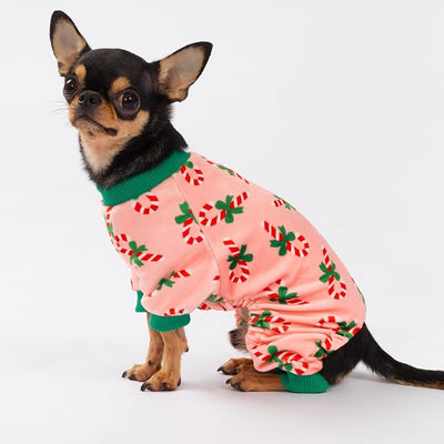 Fitwarm Candy Cane Dog Pajamas, Cozy Christmas Clothes for Small Dogs Girl, Holiday Pet Outfit, Pink, Green, Red, XXL