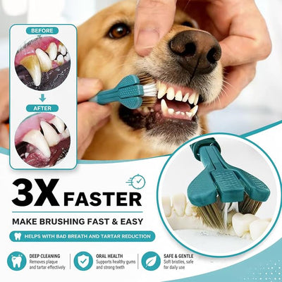 Dog Toothbrush Kit, Triple Head, Dual-Ended, Finger Toothbrush, Nylon Bristles, Manual, Reusable, for Dogs and Cats Oral Dental Health(8 Kit)