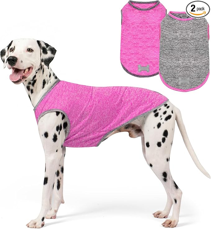 2Pack Dog Shirt, Lightweight Sun Protection Sleeveless Dog T Shirts for Medium Large Dogs Girl, Breathable Pet Reflective Tank Top Summer Dogs Clothes for Outdoor Walking, Grey+Hotpink, 2XL