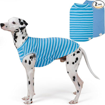 KYEESE 2Pack Waffle Dog Shirts, Lightweight Sleeveless Dog T Shirts for Large Dogs Boy, Breathable Pet Vest Comfort Tank Top Soft Dogs Clothes for Daily Wear, Blue+Striped, 3XL