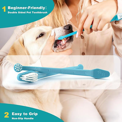 Dog Toothbrush Kit, 360-Degree Finger Three-Sided Design, Replaceable Brush Heads, Easy Teeth Cleaning and Dental Care (7 Pack)