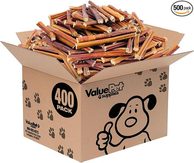 ValueBull Bully Sticks for Small Dogs, Thin 6 Inch, 400 Count Wholesale Pack - All Natural, Grass Fed, Single Ingredient, Long Lasting Dog Treats