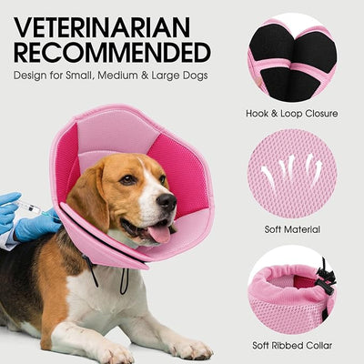 Dog Cone - Soft Cone for Dogs to Stop Licking, Pet E-Collar Alternative After Surgery, Adjustable Pet Recovery Collar for Wound Healing, Pink Large