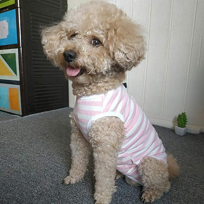 Dog’s Recovery Suit Post Surgery Shirt for Puppy, Wound Protective Clothes for Little Animals(Pink White Stripe-l)