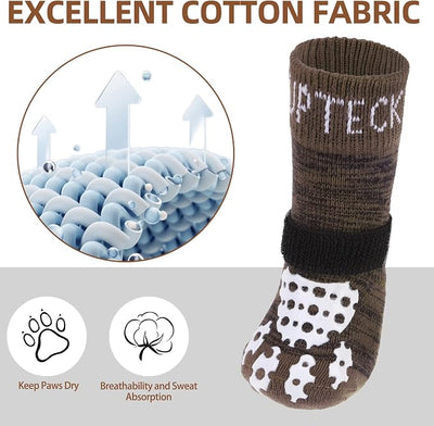 PUPTECK Anti-Slip Dog Socks with Double Sides Grips for Small Medium Large Dogs Hardwood Floors Prevents Licking, Dog Shoes for Hot Pavement Traction Control for Senior Dogs, Coffee Brown S