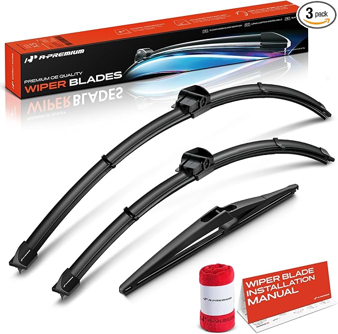 A-Premium 28"+21"+12" Windshield Wiper Blades Compatible with BMW I01 Series i3 2014-2021 - Front Rear Wipers Blade Set, SL/Snap Claw Arm Connector, with Wear Indicator & Towel (Pack of 3)