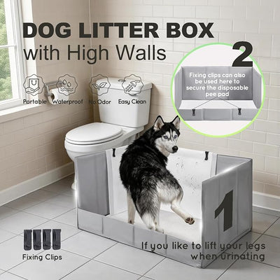 HQ4US 4LEGS Dog Litter Box, Pee Pad Holder Foldable, Indoor Dog Potty Tray for Puppy & Large Dogs, High Walls, Seamless, No Assembly, Waterproof, Easy to Clean, No Spill,Portable for Travel