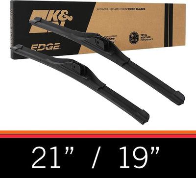 K&N EDGE Wiper Blades: All Weather Performance, Superior Windshield Contact, Streak-Free Wipe Technology: 21" + 19" (Pack of 2)