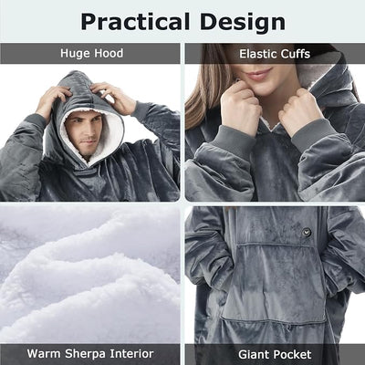 Venustas Heated Blanket Hoodie with Battery Pack, Unisex Oversized Sherpa Wearable Sweatshirt for Women & Men