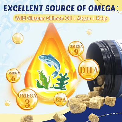 Omega 3 for Dogs with Salmon Oil, 120 Chewable Fish Oil for Dogs Skin and Coat - Dog Allergy Relief, Hot Spot Treatment, Anti Shedding, Hip & Joint Support with EPA & DHA, Biotin, Vitamin E