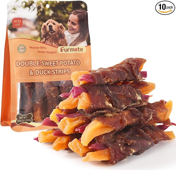 Dog Jerky Treats Duck Wrapped Orange Purple Sweet Potato, Healthy Dog Snacks High Protein Low Fat, Soft Chews Eliminates Tears, Training Rewards Treats for Small Medium Large Breeds,10.58 oz