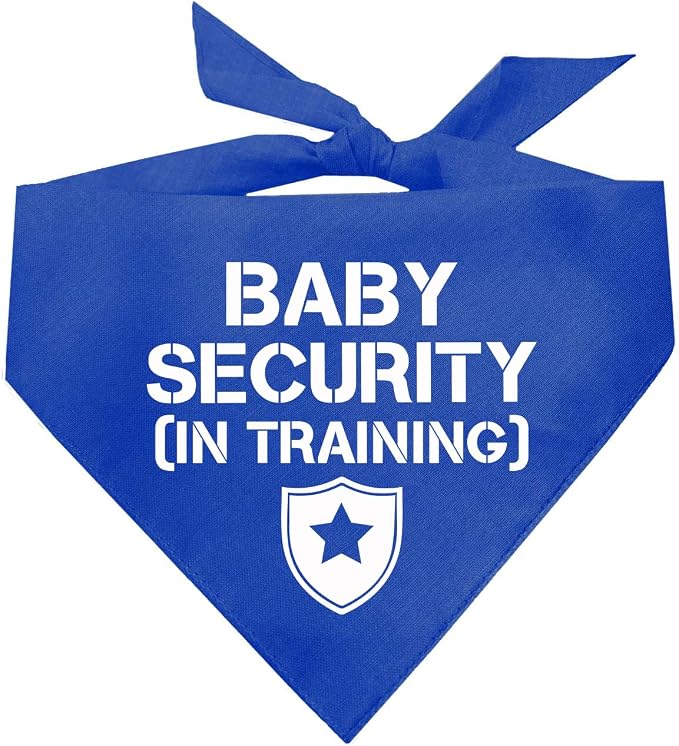 Baby Security in Training Dog Bandana | 100% Cotton Adjustable Triangle | Made in USA | New Baby | Pregnancy Announcement Photoshoot Prop | Gender Reveal | Royal X-Small (223)