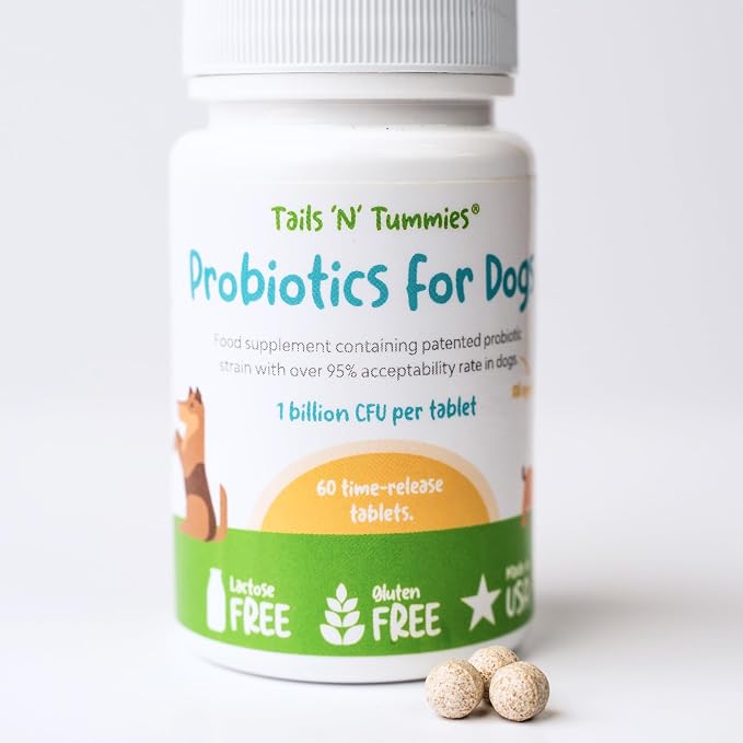 Tails N’ Tummies Probiotics for Dogs: 60 Tiny Tablets for Allergies, Itchy Skin, Diarrhea & Digestive Relief – Gentle, Clean Formula for Dogs