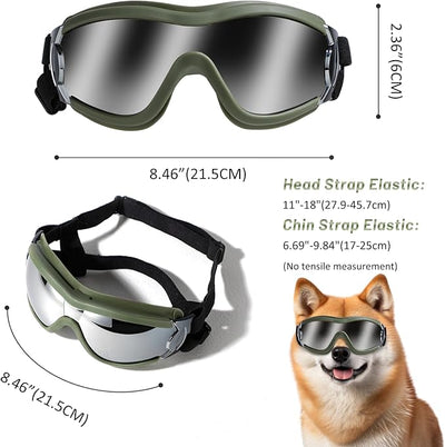 Dog Sunglasses Goggles, UV Wind Dust Fog Protection Pet Glasses Eye Wear Protection with Adjustable Strap for Medium or Large Dog (Green)