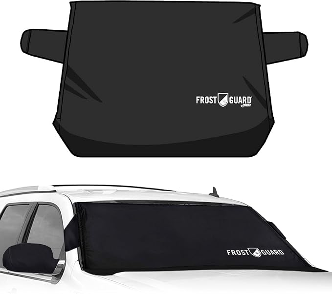 FrostGuard Plus | Winter Windshield Cover for Ice and Snow, XL Size (Black) - Built-in Security Panels, Wiper Blade Coverage + Mirror Covers - Fits XL Size Cars, Trucks and SUVs, 68 x 41 Inches