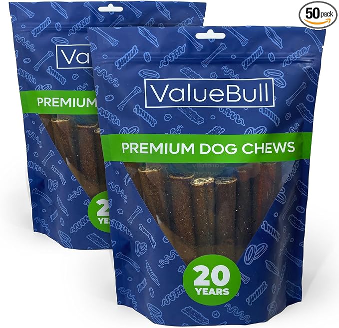 ValueBull Collagen Sticks for Dogs, 6 Inch Jumbo Chews, Natural Long-Lasting Dog Treats, 50 Count - Supports Joints, Skin & Coat with Chondroitin & Glucosamine
