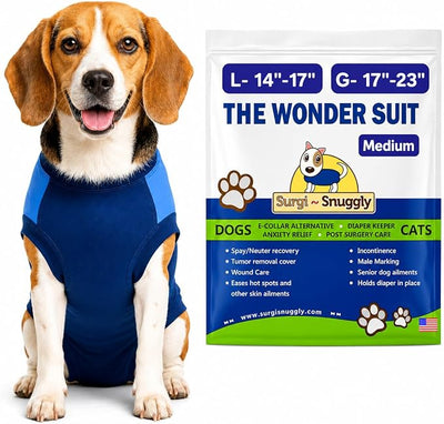 Surgi Snuggly Dog Surgery Recovery Suit - Dog Onesie for Post Surgery Recovery, Female Spay & Male Neuter - Surgical Suit for Dogs, E-Collar Cone Alternative, Double Blue - Medium - 14" - 17" (EC)