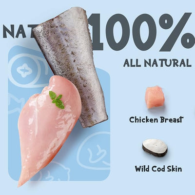 Dog Treats Cod Skin, Chicken Wrapped Cod Skin Sticks, Rich in Omega-3 and Microelements Dog Chew for Small Medium Large Dogs