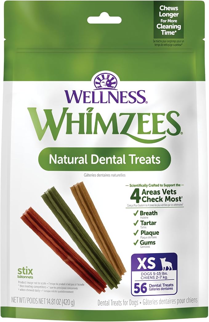 Stix Natural Dog Dental Treat, Chews, Freshens Breath, Extra-Small Size, 14.81 oz Bag, 56 Count