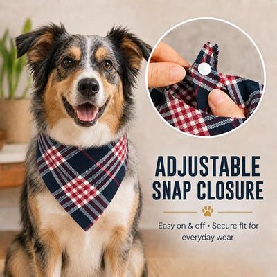 Preppy Red Navy Checkered Dog Bandana - Adjustable Soft Cotton Triangular Scarf for Boys and Girls Pet Scarf, Stylish Daily Walks.Medium