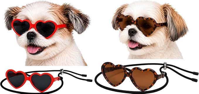 G016-1 Dog Pet Heart Costume Sunglasses for Small to Medium Breed (S, Up to 15 lbs, 2-pk Heart Red+Heart Trotoise bwn)