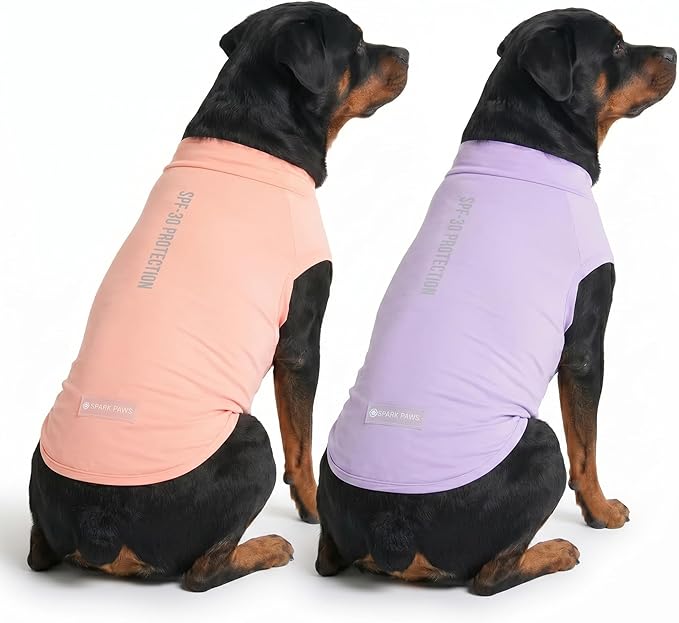 Spark Paws Sunblock Dog T-Shirt, SPF30 Protection, Lightweight Breathable Quick Dry for Dogs with Sensitive Skin - Purple & Peach (Set of 2) - 5XL
