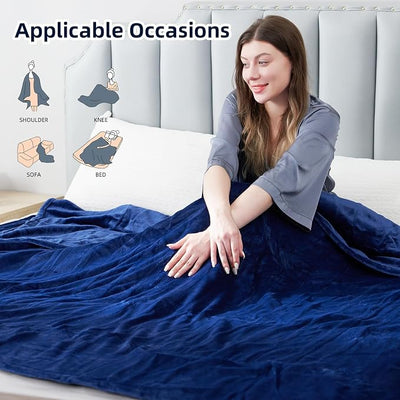 Eydna Electric Heated Blanket Throw Size 50"x60", Fast Heating Throw, Soft Microplush for Sofa & Office, 9 Heating Levels & 1-10 Hours Auto Off, Machine Washable, Gifts for Family-Navy Blue