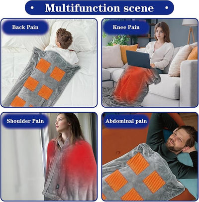 Cordless Heated Blanket with 10000mAh Power Bank, USB Battery Operated Electric Blanket, 3 Heat Settings, Portable Warm Throw for Home, Office, Outdoor-Grey
