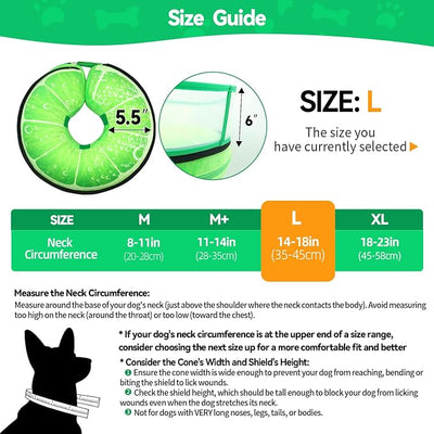 Upgraded Inflatable Dog Cone Collar with Transparent Anti-Licking Shield, Adjustable Elizabethan Collar for Medium Large Dogs, 2-in-1 Design with Detachable Shield and Soft Padding (L, Lime)