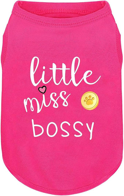 Pink Cotton Dog Shirt with 'Little Miss Bossy' Print, Soft & Breathable Pet Apparel for Small to Large Dogs, All-Season Sleeveless Vest, Cute and Comfortable Dog Outfit.Pink Gold L