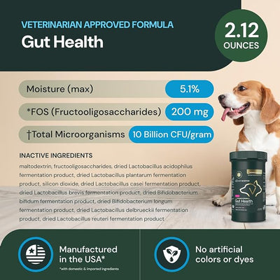 VetriScience Veterinary Strength Gut Health Powder - Gut Health Supplement for Pets - Immunity Support - Pet-Friendly Probiotic Powder - Tasteless & Odorless - 60 Servings