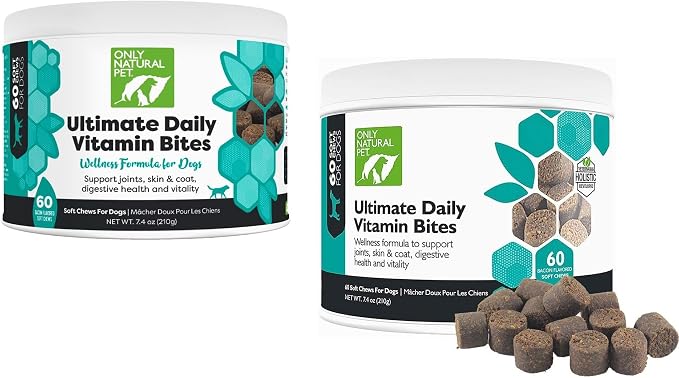 Ultimate Daily Vitamins - Complete Multivitamin Supplement for Dogs Balanced Health & Vitality - Senior Small & Large Canine Food Immune Digestive Support -60 Soft Chews (Pack of 2)