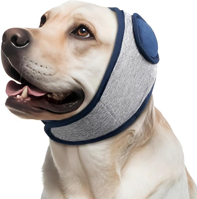 Thickened Dog Ear Muffs for Noise Cancellation–5 Sizes Adjustable Strap No Shake Ear Wrap for Anxiety Relief Fireworks Thunder Grooming Bathing & Hematoma Recovery for Small Medium Large Dogs-M