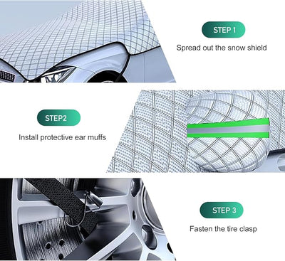 Half Car Cover for Ice and Snow, Windshield Hood Rearview Mirror All-weather Protector, Outdoor and Indoor Foldable Universal Dustproof Cover for Cars (Silver #9.18Ft x 7.87Ft x 4.75Ft)