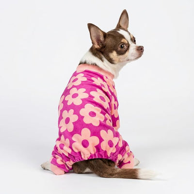 Fitwarm Flower Fleece Dog Pajamas, Warm Winter Dog Clothes for Small Dogs Girl, Cozy Pet Onesie with Feet, Pink, XXL