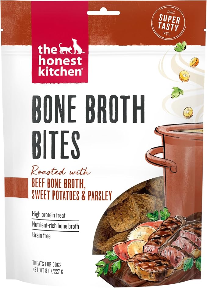 Human Grade Dog Treats Bone Broth Bites: Roasted with Beef Bone Broth & Sweet Potatoes, 8 oz Bag
