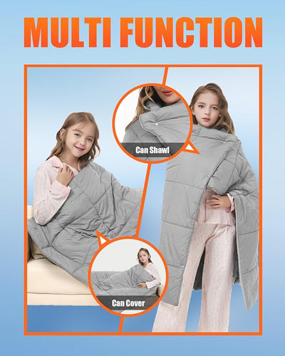 CYCYHEAT Kids Heated Blanket Battery Operated - Boys and Girls 7.4V DC Portable Cordless USB Heating Blanket for Outdoors