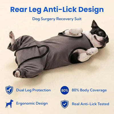 Potty-Friendly Dog Rear Leg Sleeve to Stop Lick, Dog Surgery Recovery Suit with Back Leg to Prevent Licking, Spay Suit for Female, Large Dogs Shirt After Surgery, Pant & Wound Cover Bodysuit, Gray 3XL