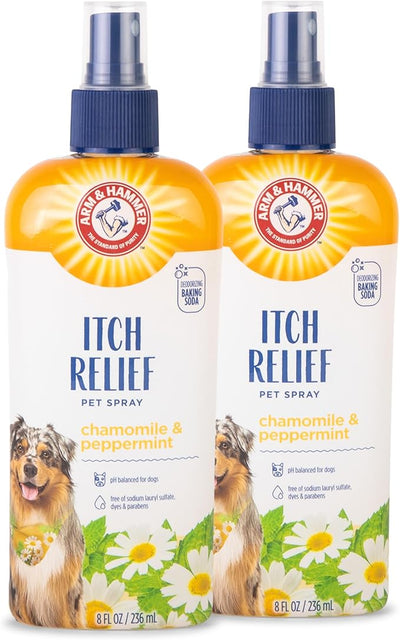 Arm & Hammer for Pets Itch Relief Spray for Dogs, Baking Soda Formula to Soothe Itchy and Irritated Skin and Hot Spots, No-Rinse Application, Chamomile and Peppermint Scent, 8 Fl Oz - 2 Pack