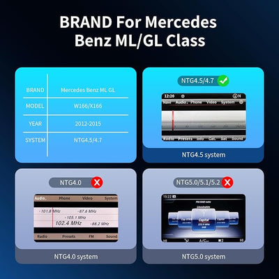 Wireless CarPlay/Android Auto 12.3 Inch Touchscreen for Mercedes Benz ML GL W166 X166 (2012-2015) with NTG4.5/4.7 System, Car Radio Receiver, Multimedia, Bluetooth, Car Stereo