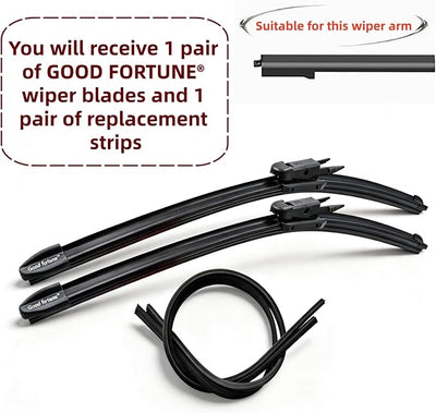 Good Fortune 22"+18"Graphene Coating windshield Wiper Blades Pinch Tab 2Pk | car Beam Blade|sk6 High Carbon Steel Core|Reusable Frame+2 Refills|for bmw m2 2016-2023 for bmw 230i 2017-2021