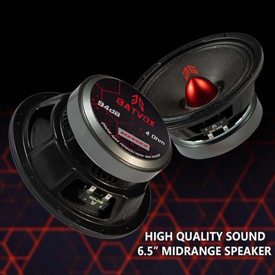 MX65E2 Loudspeaker 6.5 Inch Midrange 480 Watts 4 Ohms Red Bullet, Premium Quality Audio Door Speakers for Car or Truck Stereo Sound System, Black (2 Speakers)