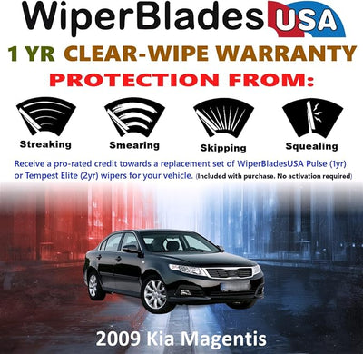 WiperBladesUSA Wiper Blades Set w/ 1yr warranty compatible with Kia Magentis 2009 Wipers (Set of 2) Pulse Wipers