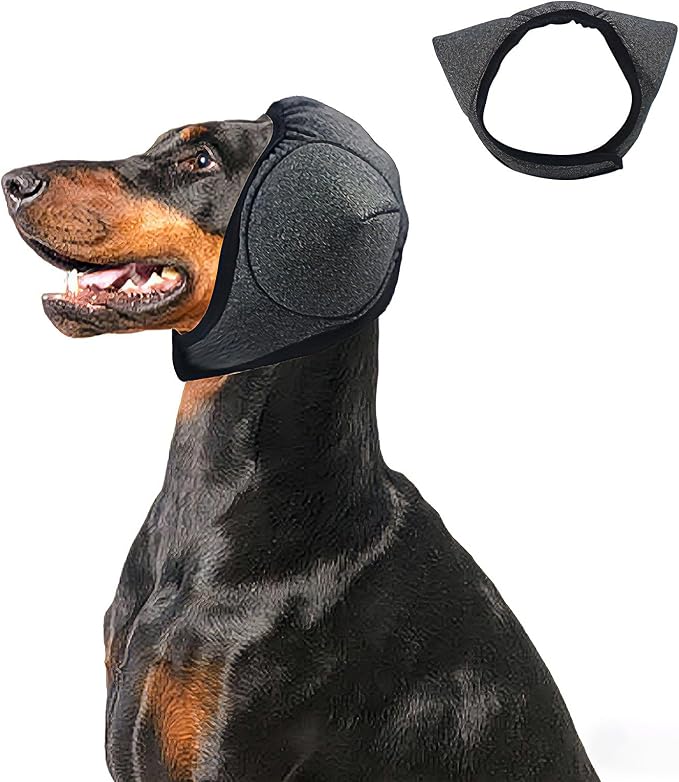 Upgrade Dog Ear Muffs Wraps Noise Protection Quiet Ears, Elastic Waterproof Dog Ear Covers for Grooming, Bath, Drying, Swim & Anxiety Relief Reserved Ear Room Design (Gray/Large)