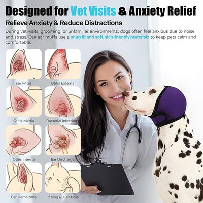 Dog Ear Muffs Wrap for Hematoma, Bathing, Drying, Swimming & Noise Anxiety Relief- Elastic Waterproof Ear Protection with Calming Hoodie Design for Grooming